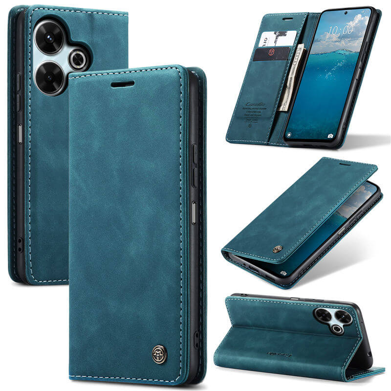 CaseMe Xiaomi Redmi 13 Wallet Suede Leather Case Blue