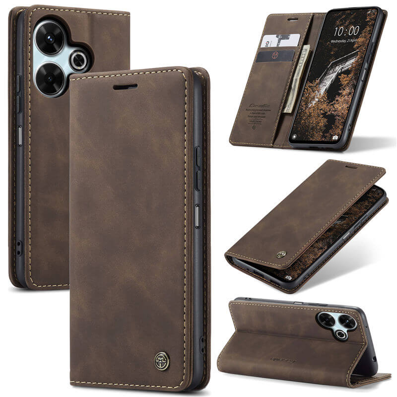 CaseMe Xiaomi Redmi 13 Wallet Suede Leather Case Coffee