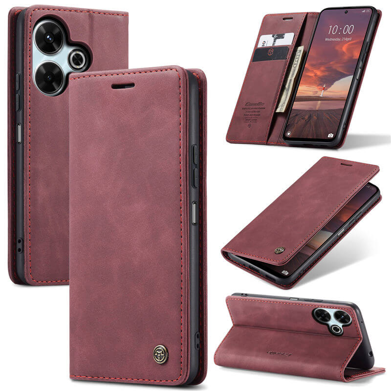 CaseMe Xiaomi Redmi 13 Wallet Suede Leather Case Red