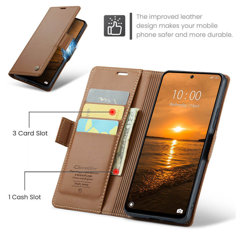 CaseMe Xiaomi Redmi 13 Wallet RFID Blocking Magnetic Buckle Case