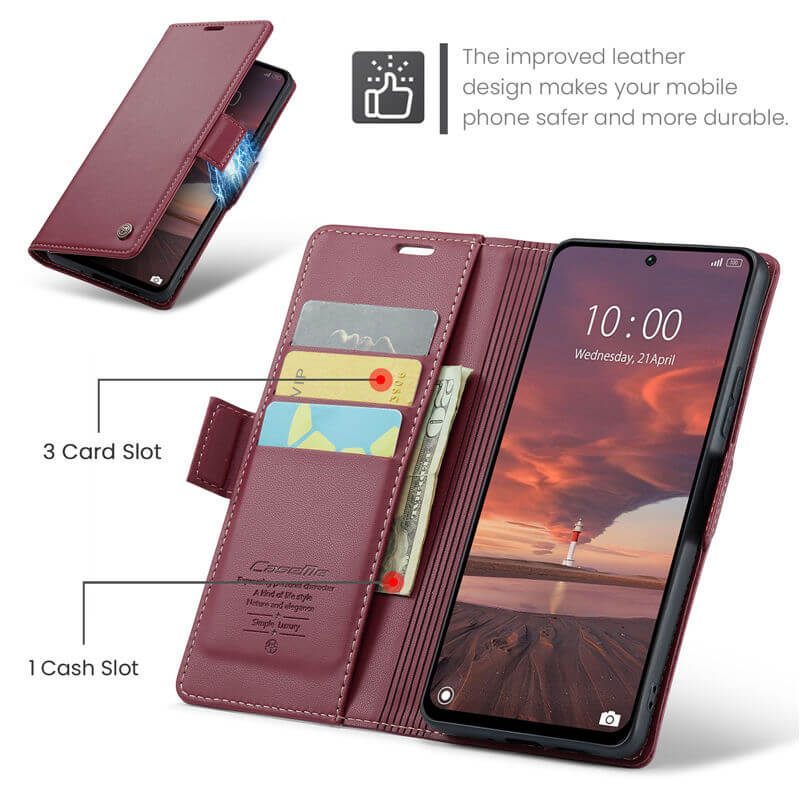 CaseMe Xiaomi Redmi 13 Wallet RFID Blocking Magnetic Buckle Case