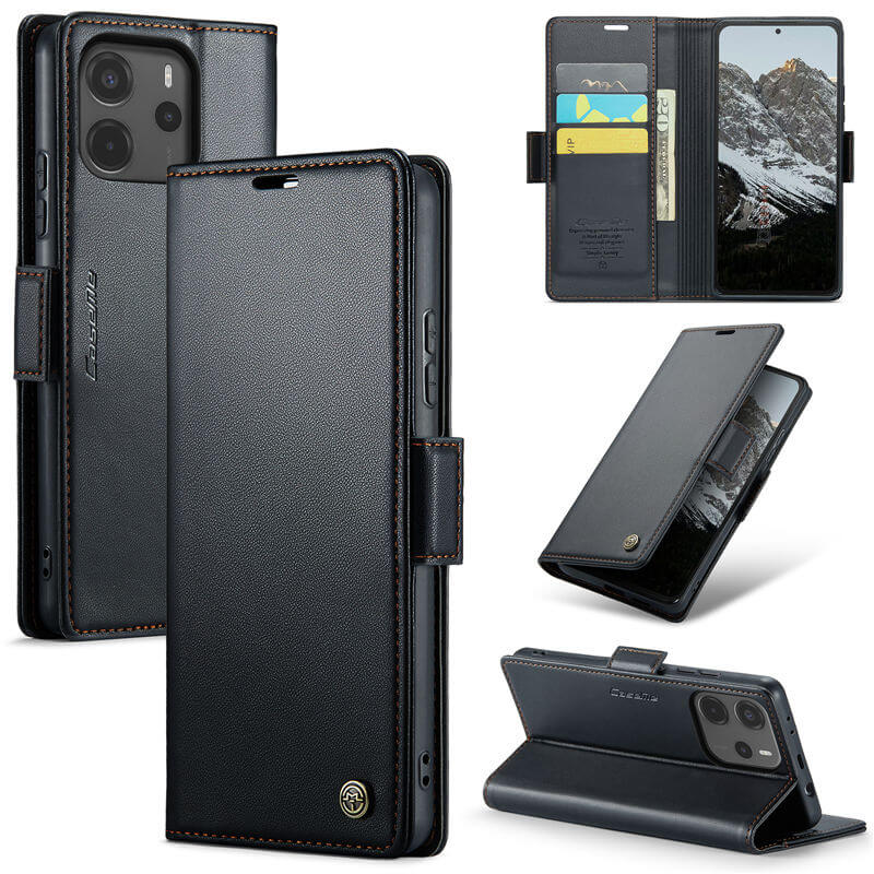 CaseMe Xiaomi Redmi Note 14 4G Wallet RFID Blocking Kickstand Magnetic Buckle Case Black