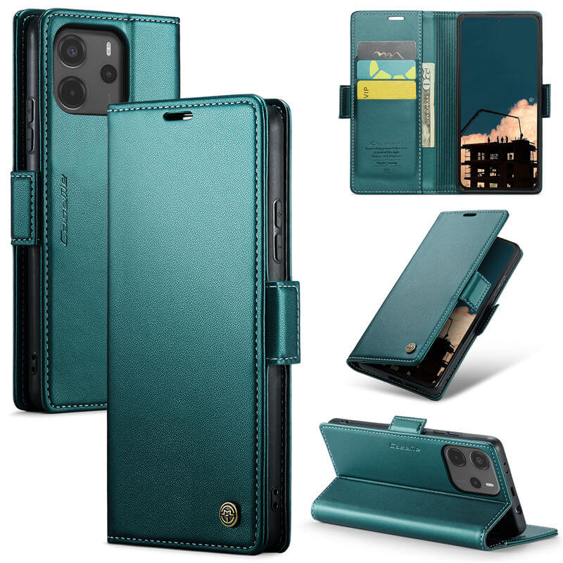 CaseMe Xiaomi Redmi Note 14 4G Wallet RFID Blocking Kickstand Magnetic Buckle Case Green