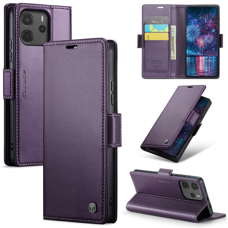 CaseMe Xiaomi Redmi Note 14 4G Wallet RFID Blocking Kickstand Magnetic Buckle Case Purple