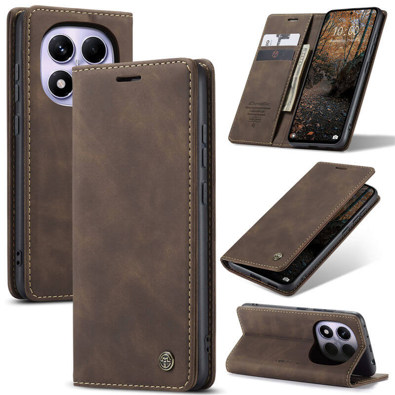 CaseMe Xiaomi Redmi Note 14 Pro 4G Wallet Magnetic Suede Leather Case Coffee