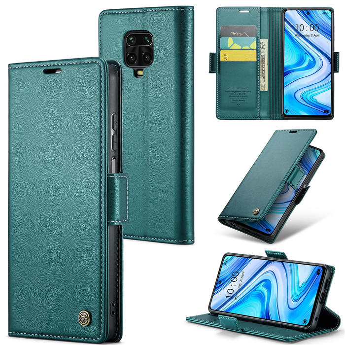 CaseMe Xiaomi Redmi Note 9S/Redmi Note 9 Pro/Redmi Note 9 Pro Max Wallet RFID Blocking Magnetic Buckle Case Green