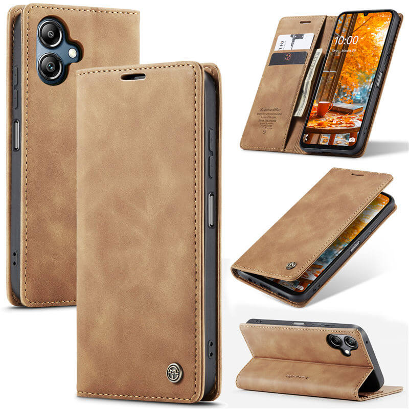 CaseMe Samsung Galaxy A06 Wallet Suede Leather Case Brown