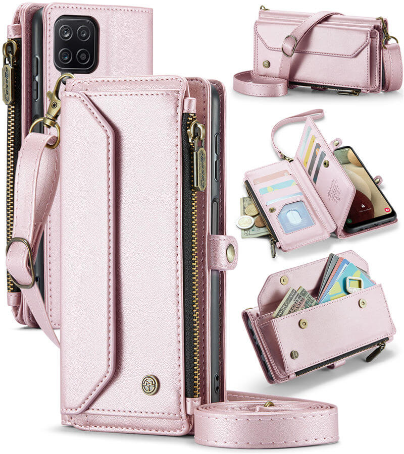 CaseMe Samsung Galaxy A12 5G Wallet RFID Blocking Crossbody Case Pink