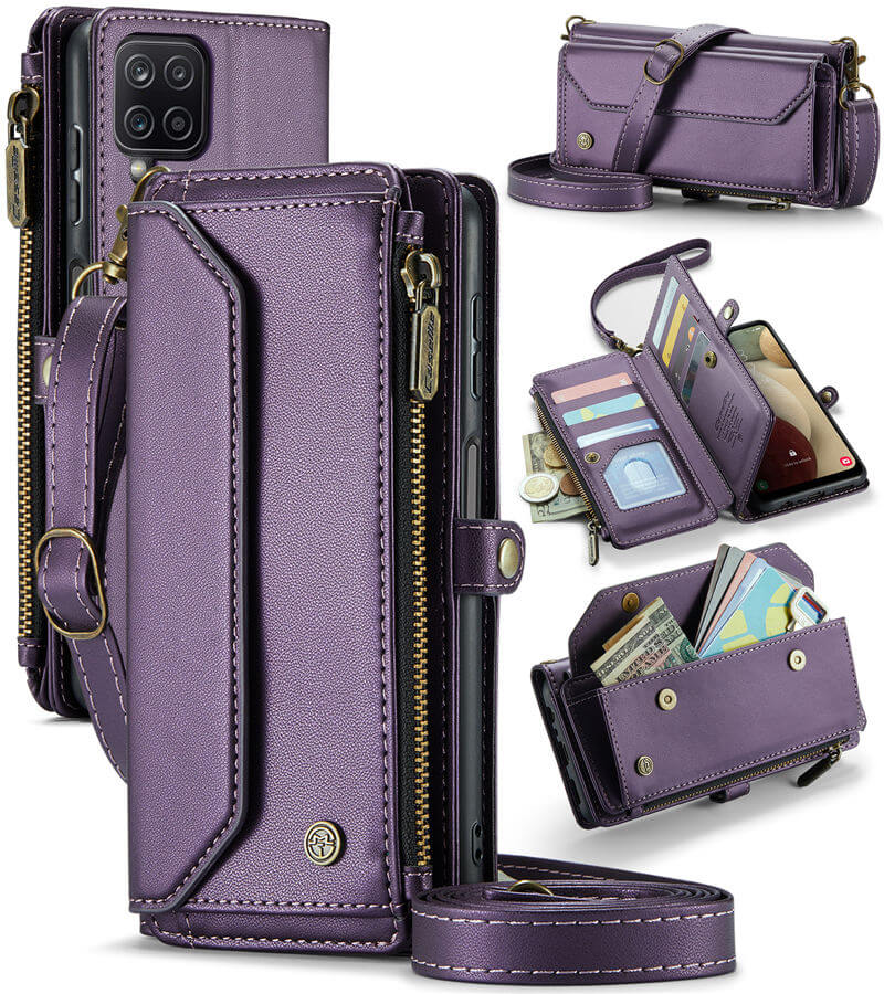 CaseMe Samsung Galaxy A12 5G Wallet RFID Blocking Crossbody Case Purple