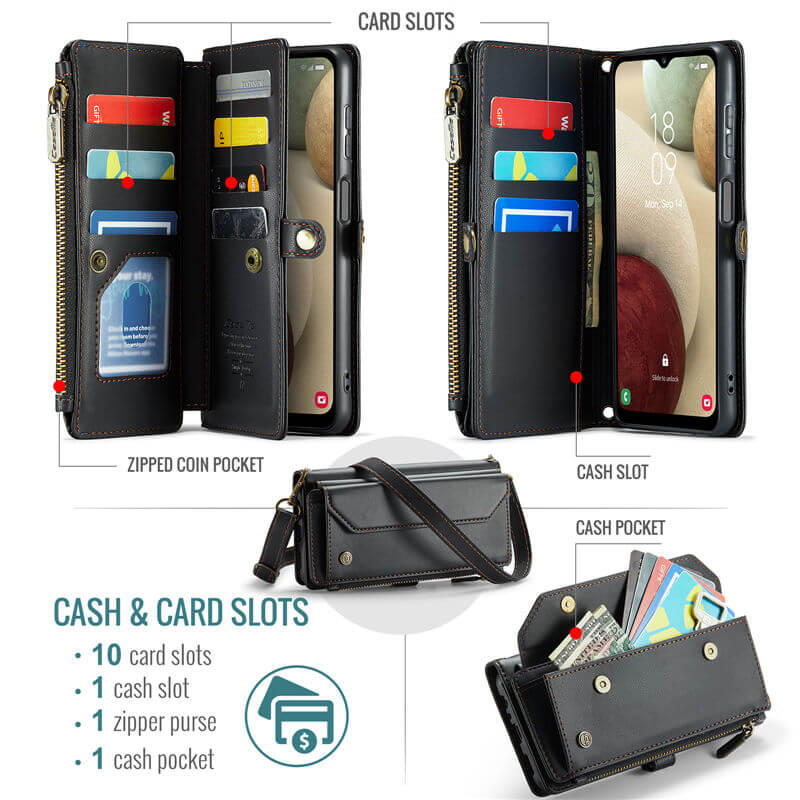 CaseMe Samsung Galaxy A12 5G Wallet RFID Blocking Crossbody Phone Case