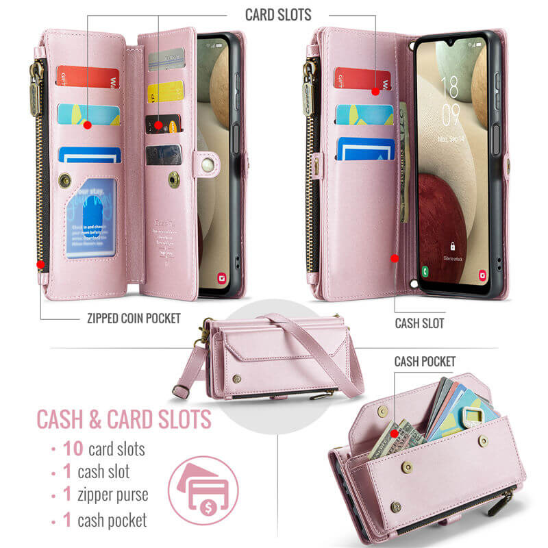 CaseMe Samsung Galaxy A12 5G Wallet RFID Blocking Crossbody Phone Case