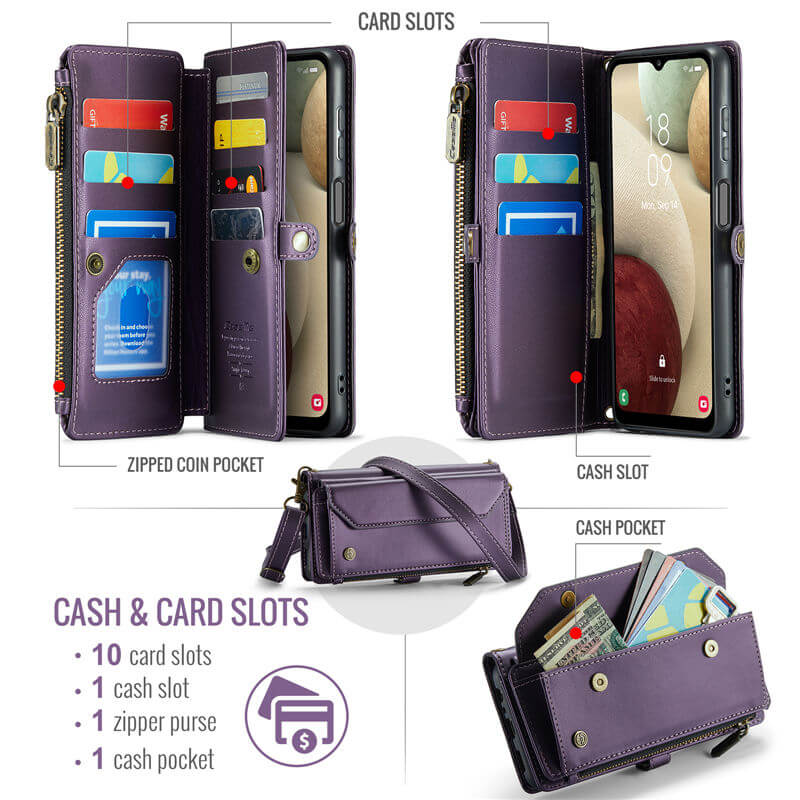 CaseMe Samsung Galaxy A12 5G Wallet RFID Blocking Crossbody Phone Case