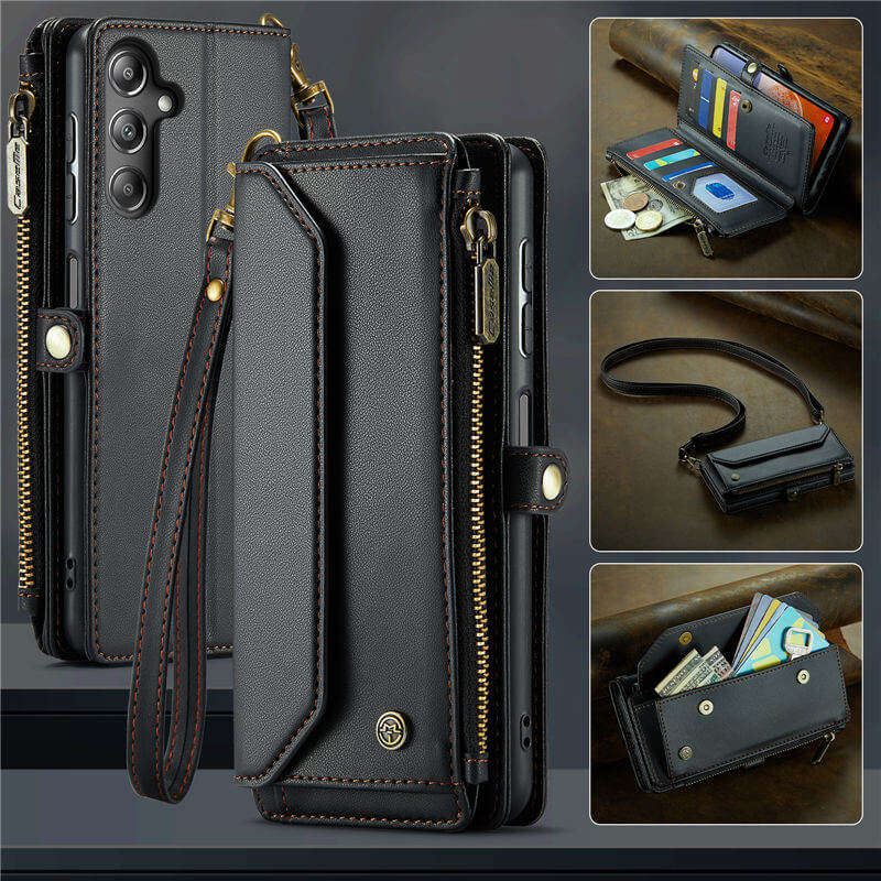 CaseMe Samsung Galaxy A14 Wallet RFID Blocking Crossbody Case Black