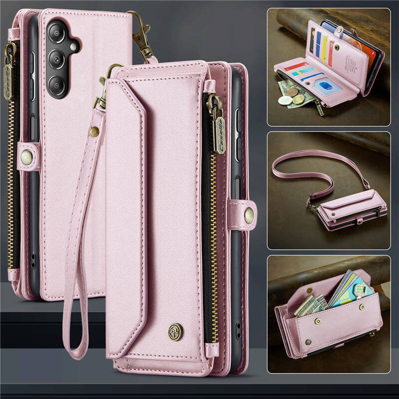 CaseMe Samsung Galaxy A14 Wallet RFID Blocking Crossbody Case Pink