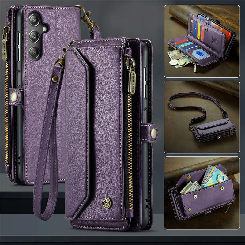 CaseMe Samsung Galaxy A14 Wallet RFID Blocking Crossbody Case Purple