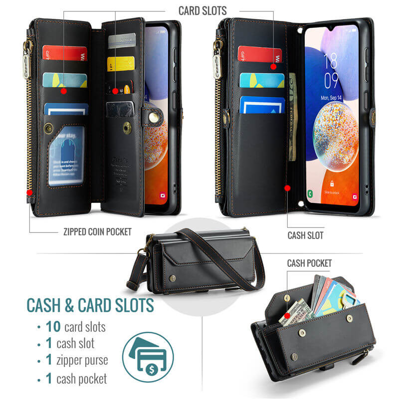 CaseMe Samsung Galaxy A14 Wallet RFID Blocking Crossbody Phone Case