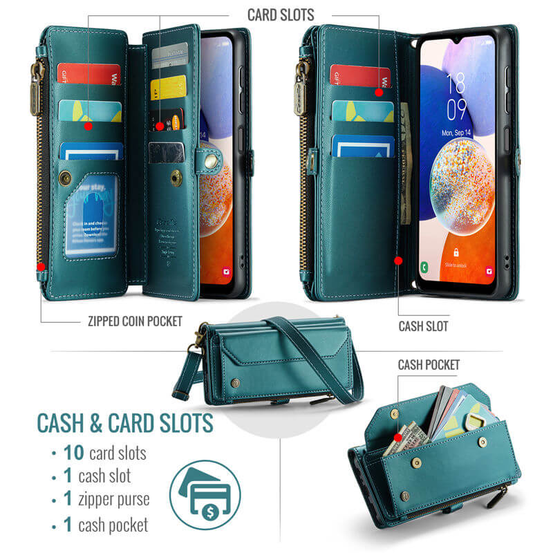 CaseMe Samsung Galaxy A14 Wallet RFID Blocking Crossbody Phone Case