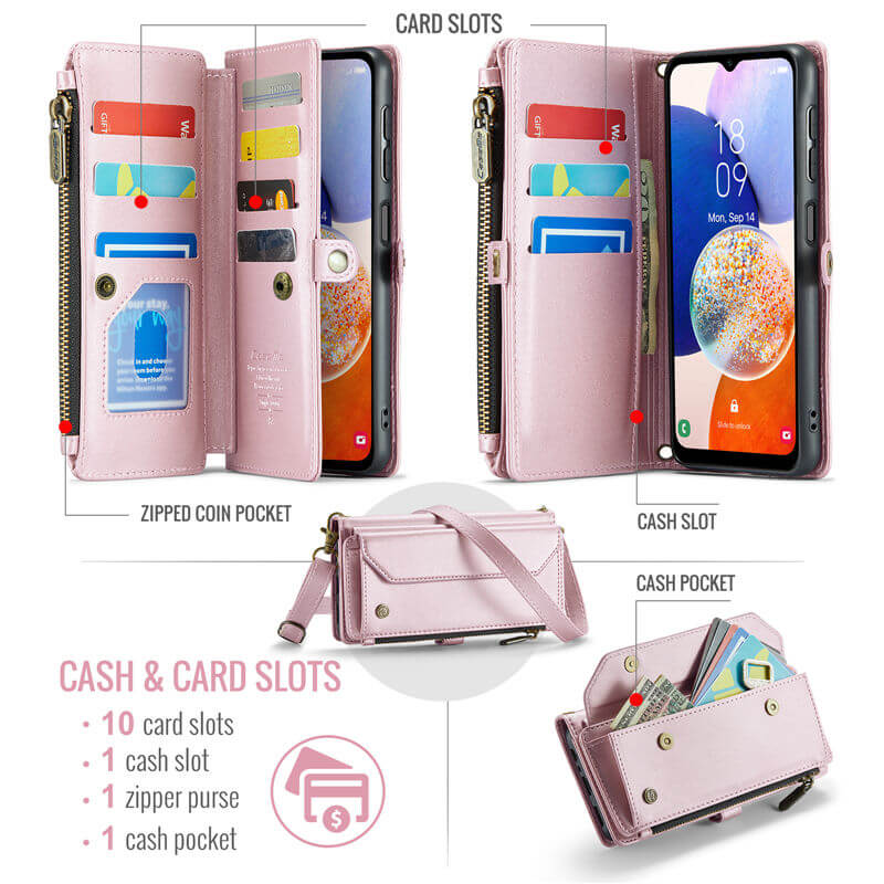 CaseMe Samsung Galaxy A14 Wallet RFID Blocking Crossbody Phone Case