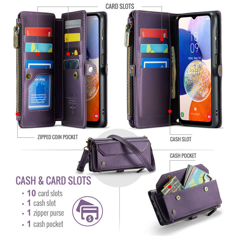 CaseMe Samsung Galaxy A14 Wallet RFID Blocking Crossbody Phone Case