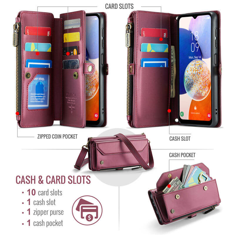 CaseMe Samsung Galaxy A14 Wallet RFID Blocking Crossbody Phone Case