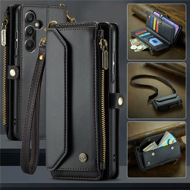 CaseMe Samsung Galaxy A15 Wallet RFID Blocking Crossbody Case Black