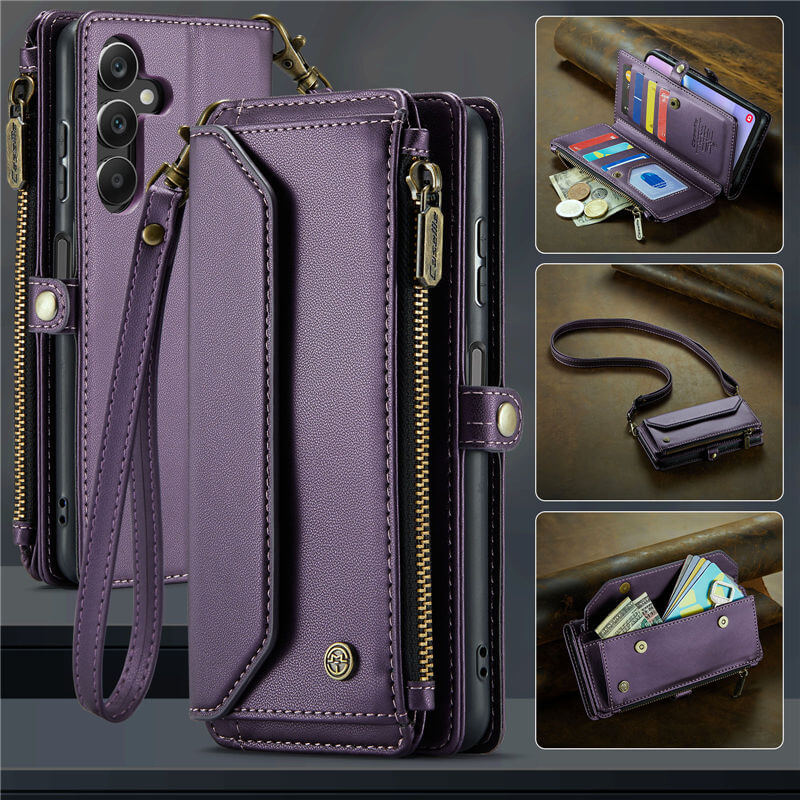 CaseMe Samsung Galaxy A15 Wallet RFID Blocking Crossbody Case Purple