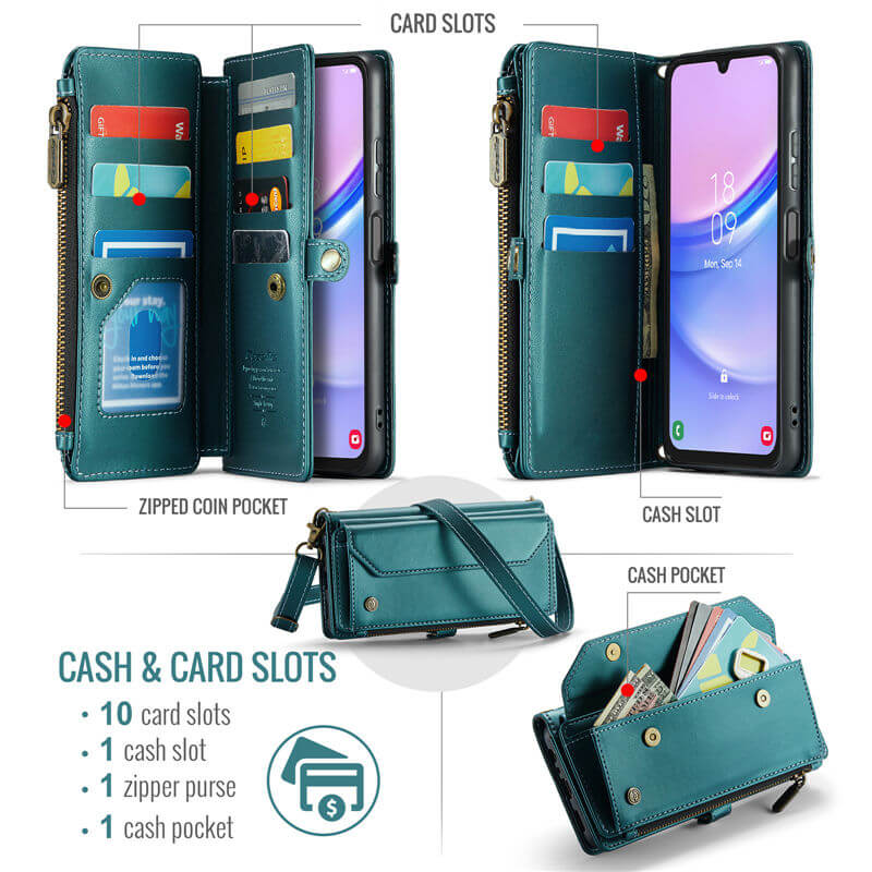 CaseMe Samsung Galaxy A15 Wallet RFID Blocking Crossbody Phone Case