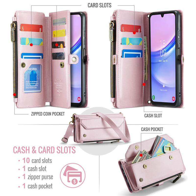 CaseMe Samsung Galaxy A15 Wallet RFID Blocking Crossbody Phone Case