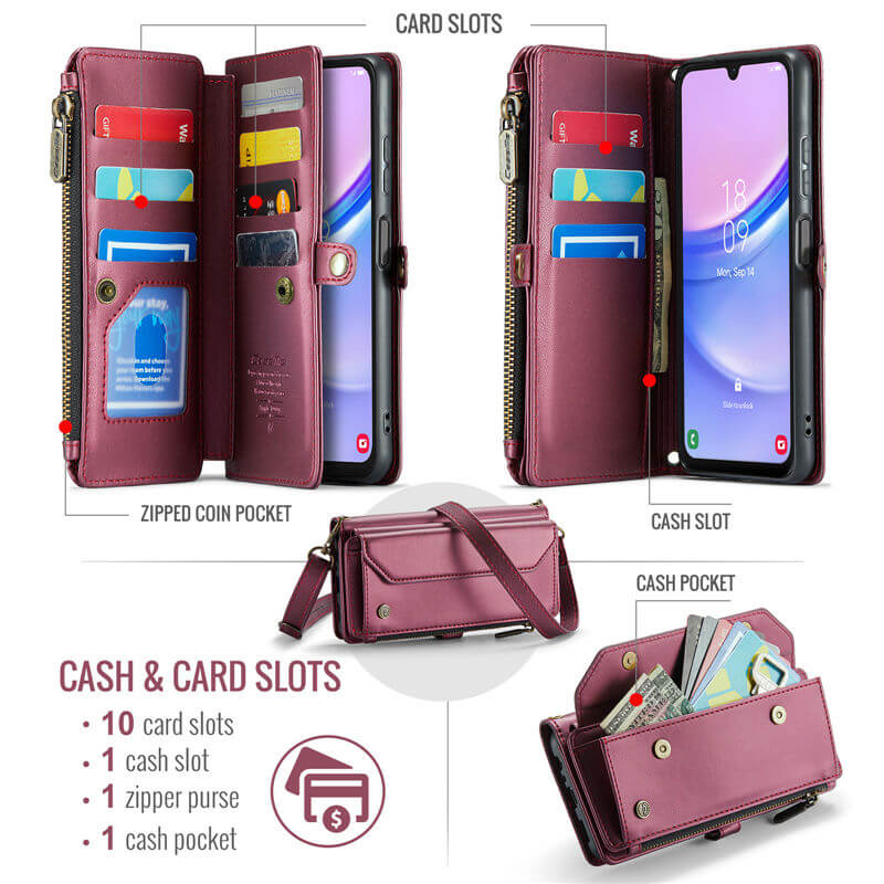 CaseMe Samsung Galaxy A15 Wallet RFID Blocking Crossbody Phone Case