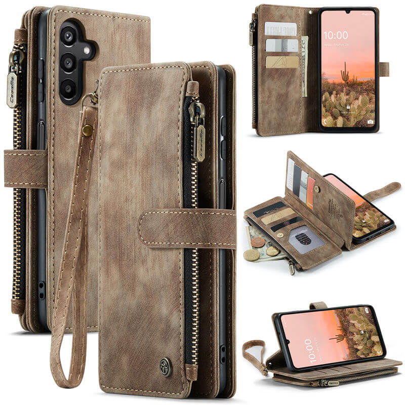 CaseMe Samsung Galaxy A16 5G Wallet kickstand Case with Wrist Strap Coffee