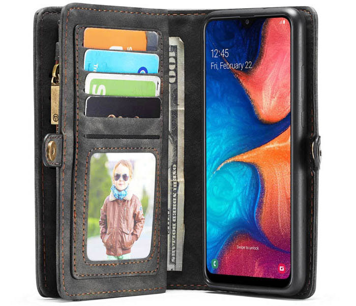 CaseMe Samsung Galaxy A20 Zipper Wallet Magnetic Detachable 2 in 1 Folio Case