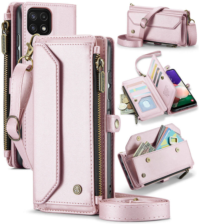 CaseMe Samsung Galaxy A22 5G Wallet RFID Blocking Crossbody Case Pink