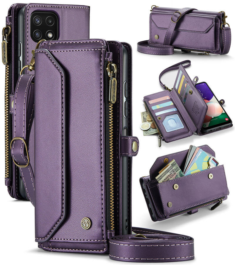 CaseMe Samsung Galaxy A22 5G Wallet RFID Blocking Crossbody Case Purple