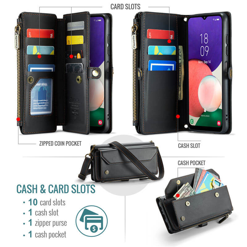 CaseMe Samsung Galaxy A22 5G Wallet RFID Blocking Crossbody Phone Case