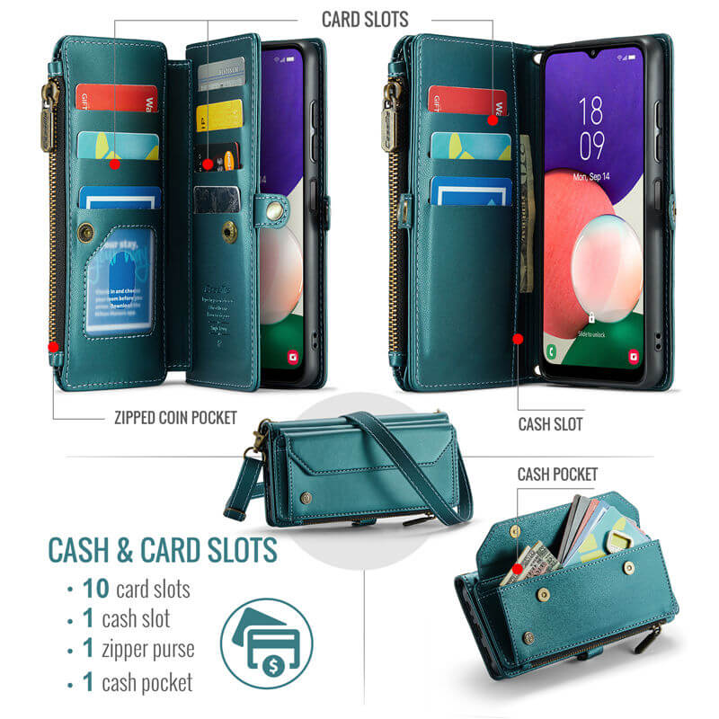 CaseMe Samsung Galaxy A22 5G Wallet RFID Blocking Crossbody Phone Case