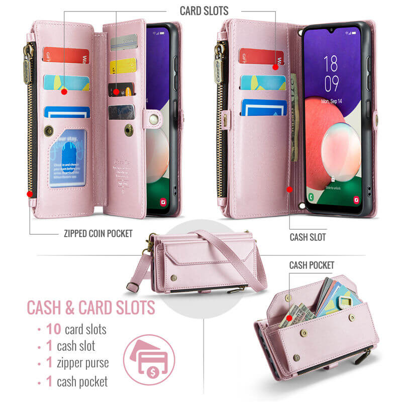 CaseMe Samsung Galaxy A22 5G Wallet RFID Blocking Crossbody Phone Case