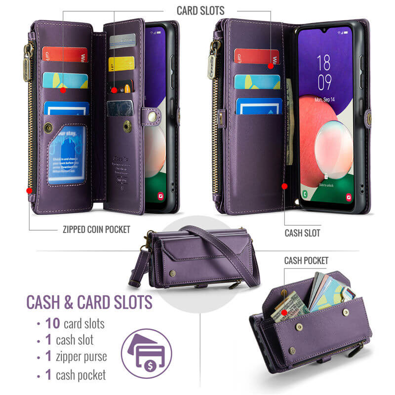 CaseMe Samsung Galaxy A22 5G Wallet RFID Blocking Crossbody Phone Case