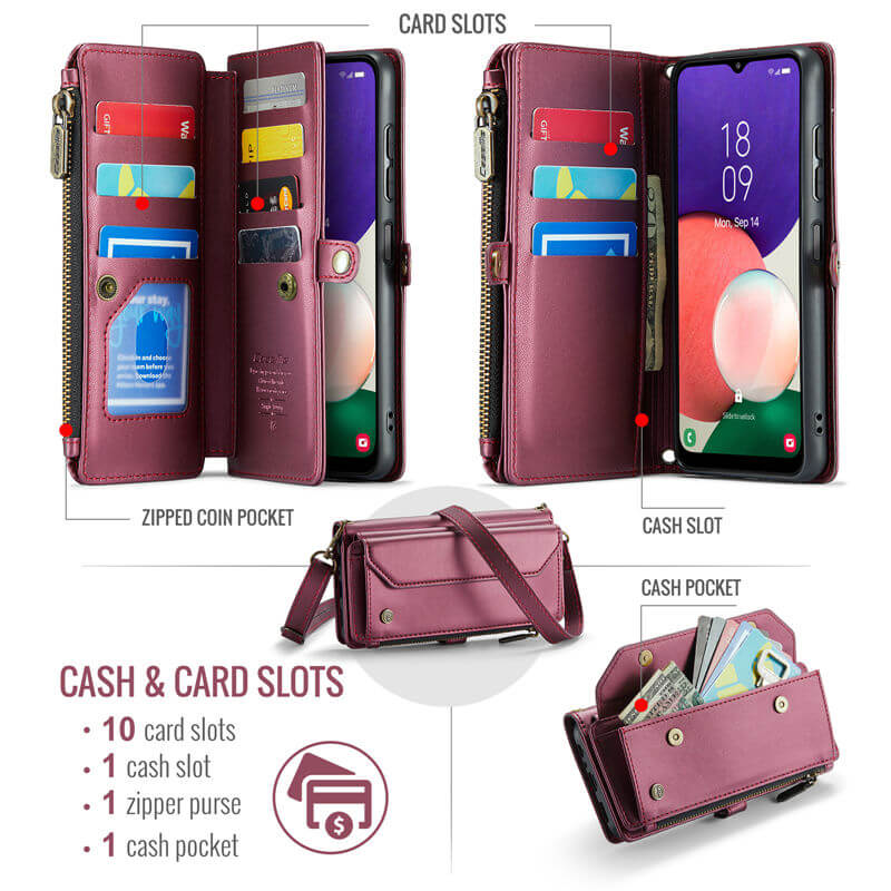 CaseMe Samsung Galaxy A22 5G Wallet RFID Blocking Crossbody Phone Case