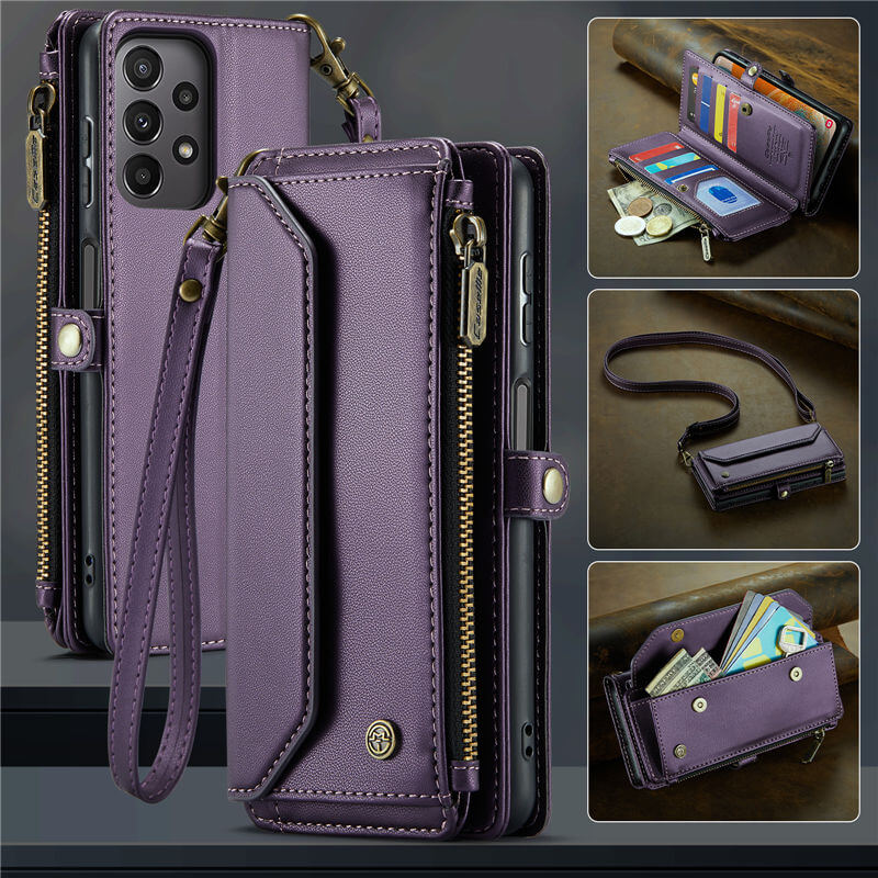 CaseMe Samsung Galaxy A23 Wallet RFID Blocking Crossbody Case Purple