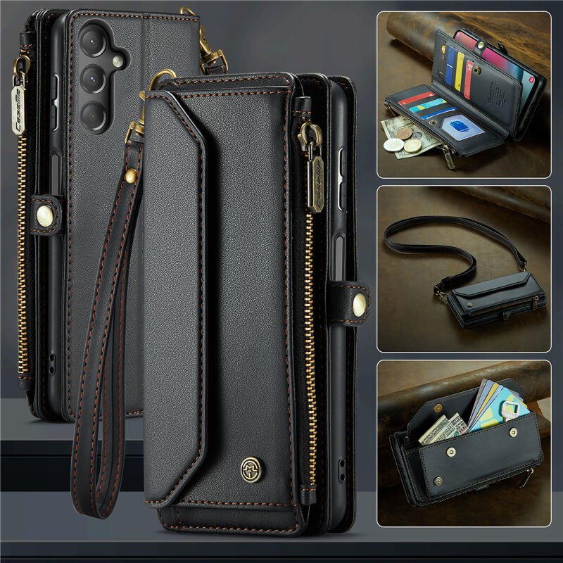 CaseMe Samsung Galaxy A24 Wallet RFID Blocking Crossbody Case Black