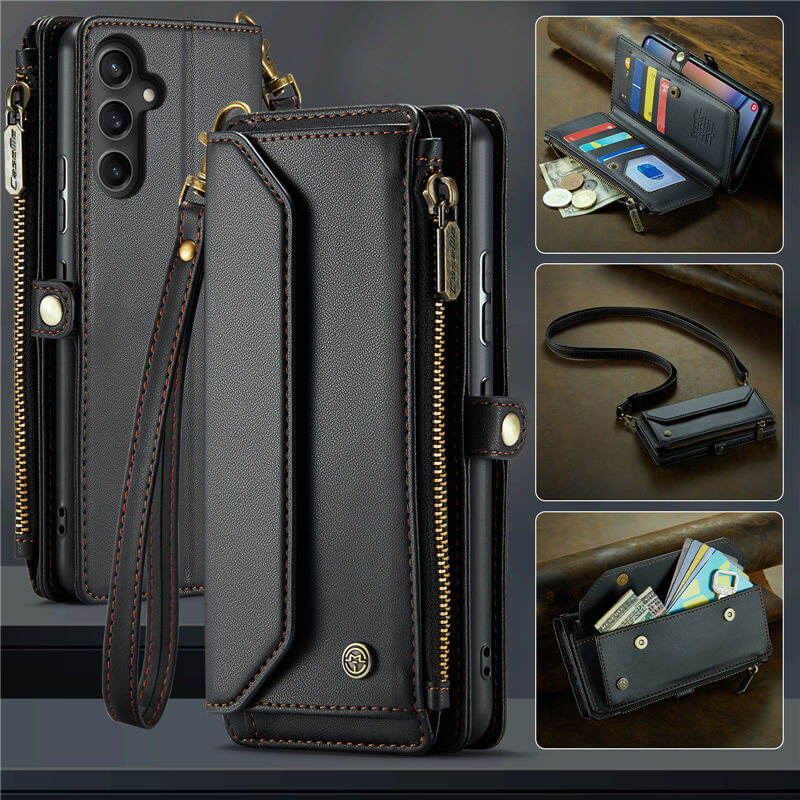 CaseMe Samsung Galaxy A34 5G Wallet RFID Blocking Crossbody Case Black