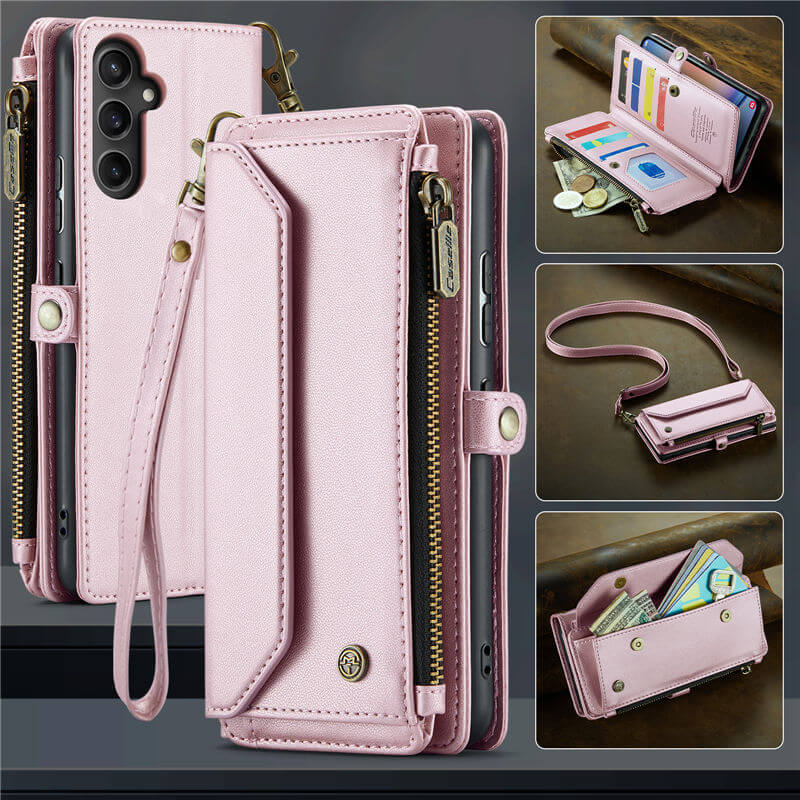 CaseMe Samsung Galaxy A34 5G Wallet RFID Blocking Crossbody Case Pink