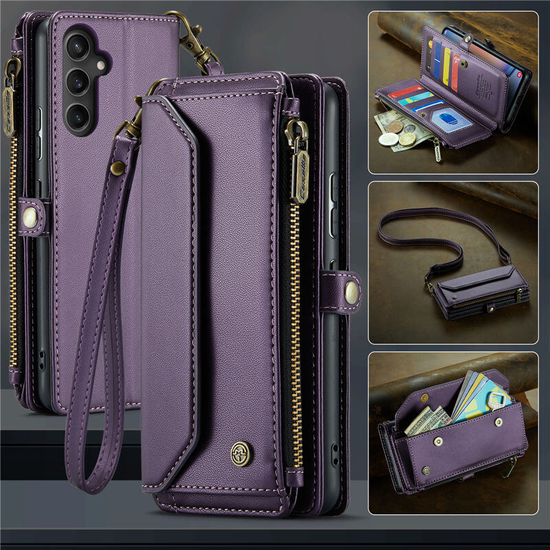 CaseMe Samsung Galaxy A34 5G Wallet RFID Blocking Crossbody Case Purple