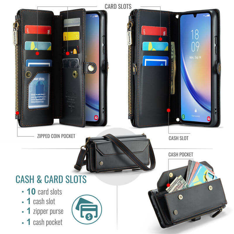 CaseMe Samsung Galaxy A34 5G Wallet RFID Blocking Crossbody Phone Case