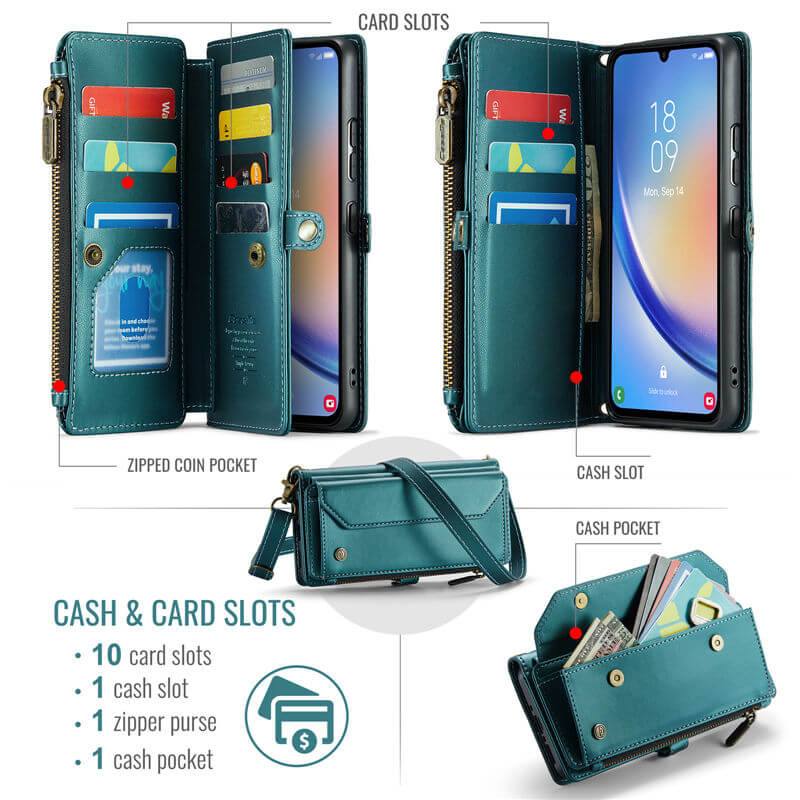 CaseMe Samsung Galaxy A34 5G Wallet RFID Blocking Crossbody Phone Case