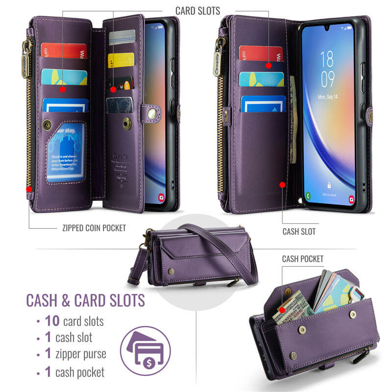 CaseMe Samsung Galaxy A34 5G Wallet RFID Blocking Crossbody Phone Case