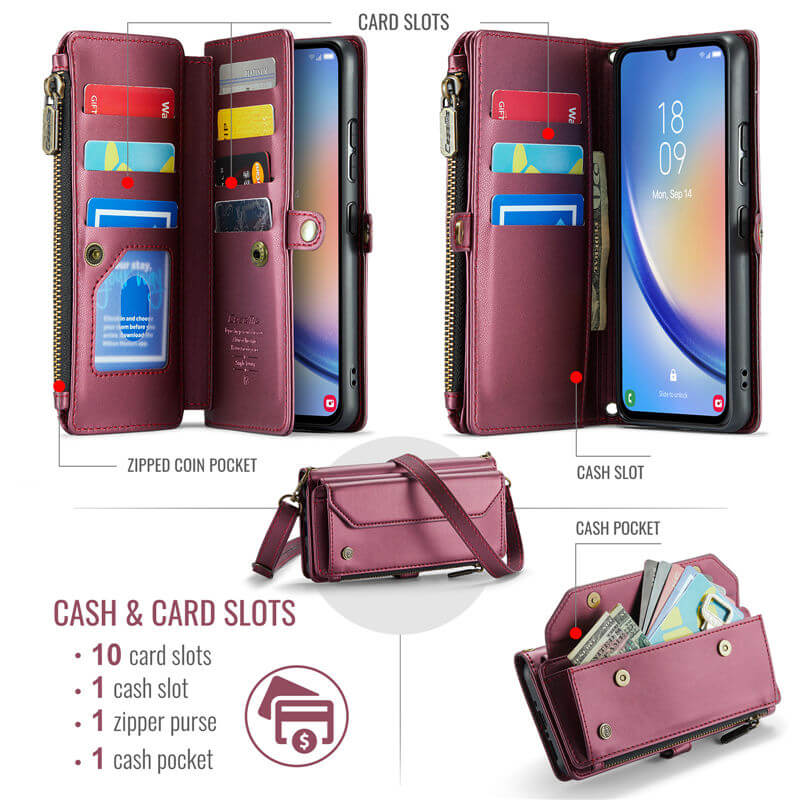 CaseMe Samsung Galaxy A34 5G Wallet RFID Blocking Crossbody Phone Case