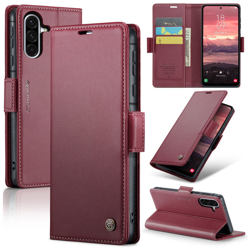 CaseMe Samsung Galaxy A56 5G Wallet RFID Blocking Magnetic Buckle Case Red