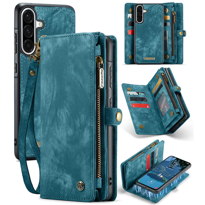 CaseMe Samsung Galaxy A56 5G Wallet Case with Wrist Strap Blue