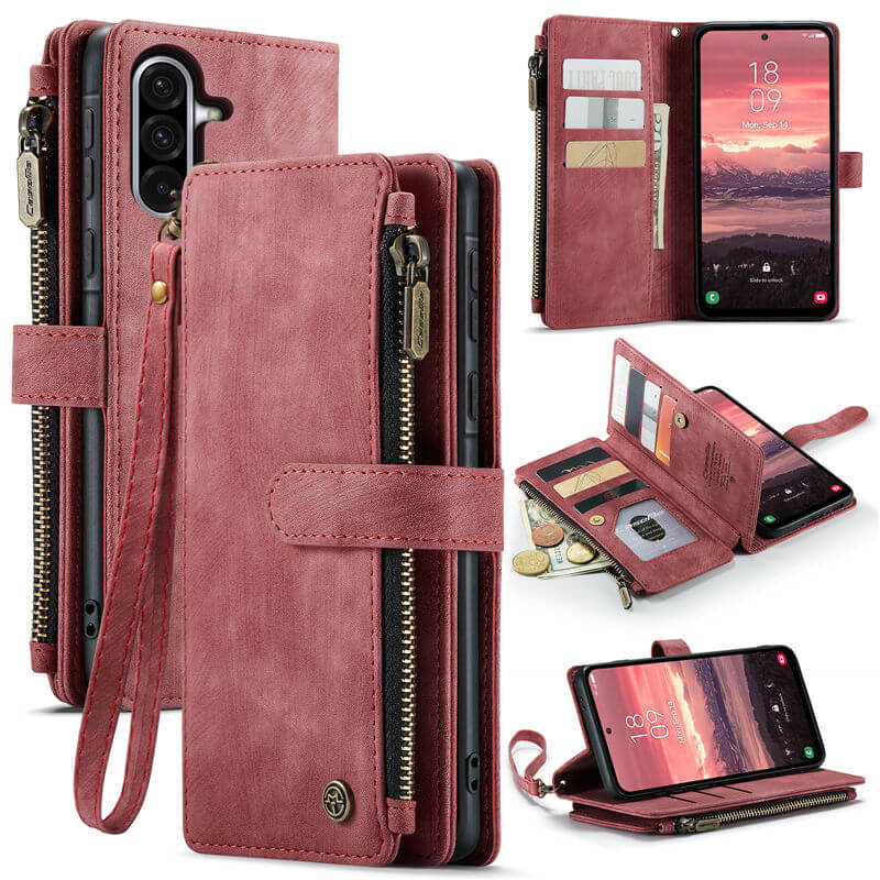 CaseMe Samsung Galaxy A36 5G Wallet kickstand Case with Wrist Strap Red